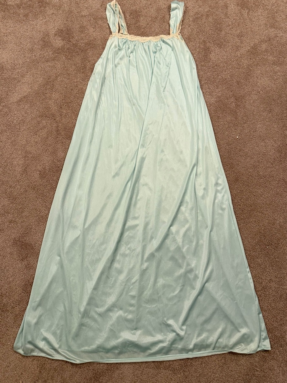 Vintage Maidenform Dreamwear S Aqua Nylon Lace Maxi Nightgown
